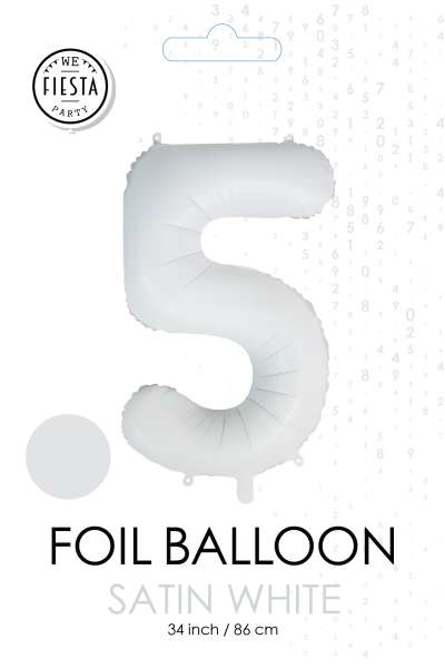 XXL Folienballon Zahl 5 Satin Weiß